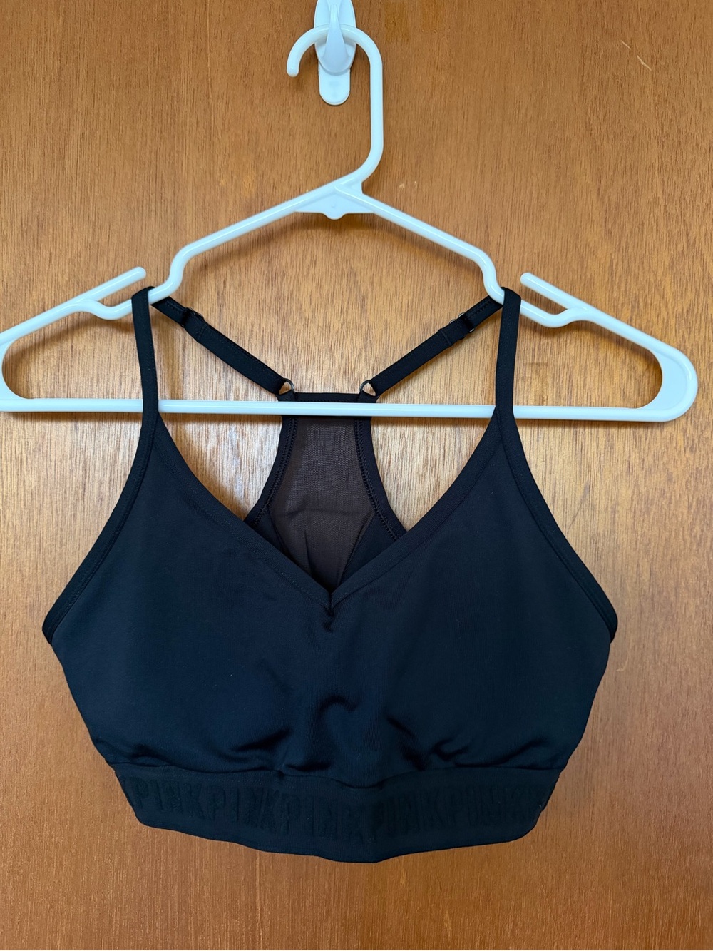 PINK Victoria's Secret Black V-Neck Sports Bralette with Mesh Back